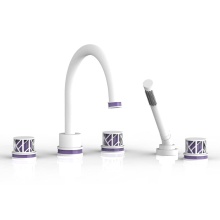 Phylrich 222-48-050X046 - Satin White Jolie 5-Hole Deck Tub Filler With Gooseneck Spout, Round Cutaway Handles, And Purple A