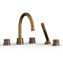 Phylrich 222-48-002X046 - French Brass (Living Finish) Jolie 5-Hole Deck Tub Filler With Gooseneck Spout, Round Cutaway Hand