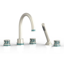 Phylrich 222-48/15BX049 - Burnished Nickel Jolie 5-Hole Deck Tub Filler With Gooseneck Spout, Round Cutaway Handles, And Tur
