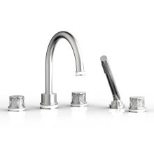 Phylrich 222-48-26DX051 - Satin Chrome Jolie 5-Hole Deck Tub Filler With Gooseneck Spout, Round Cutaway Handles, And Gloss W