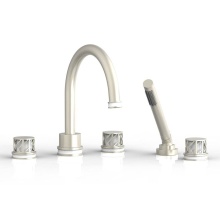 Phylrich 222-48-15BX051 - Burnished Nickel Jolie 5-Hole Deck Tub Filler With Gooseneck Spout, Round Cutaway Handles, And Glo