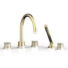 Phylrich 222-48-003X051 - Polished Brass Jolie 5-Hole Deck Tub Filler With Gooseneck Spout, Round Cutaway Handles, And Gloss