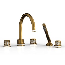Phylrich 222-48-002X051 - French Brass (Living Finish) Jolie 5-Hole Deck Tub Filler With Gooseneck Spout, Round Cutaway Hand