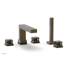 Phylrich 222-49-047X041 - Antique Brass Jolie 5-Hole Deck Tub Filler With Rectangular Spout, Square Cutaway Handles, And Bla