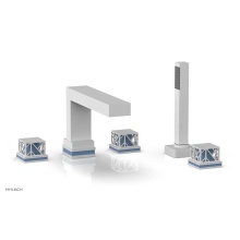 Phylrich 222-49-050X043 - Satin White Jolie 5-Hole Deck Tub Filler With Rectangular Spout, Square Cutaway Handles, And Light