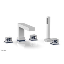 Phylrich 222-49-050X044 - Satin White Jolie 5-Hole Deck Tub Filler With Rectangular Spout, Square Cutaway Handles, And Navy