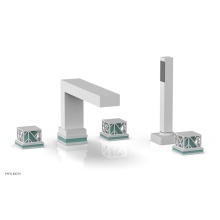 Phylrich 222-49-050X049 - Satin White Jolie 5-Hole Deck Tub Filler With Rectangular Spout, Square Cutaway Handles, And Turqu