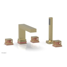 Phylrich 222-49/003X045 - Polished Brass Jolie 5-Hole Deck Tub Filler With Rectangular Spout, Square Cutaway Handles, And Pi