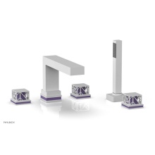 Phylrich 222-49-050X046 - Satin White Jolie 5-Hole Deck Tub Filler With Rectangular Spout, Square Cutaway Handles, And Purpl