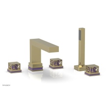 Phylrich 222-49/003X046 - Polished Brass Jolie 5-Hole Deck Tub Filler With Rectangular Spout, Square Cutaway Handles, And Pu