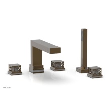 Phylrich 222-49-047X048 - Antique Brass Jolie 5-Hole Deck Tub Filler With Rectangular Spout, Square Cutaway Handles, And Gre