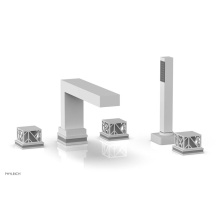 Phylrich 222-49-050X048 - Satin White Jolie 5-Hole Deck Tub Filler With Rectangular Spout, Square Cutaway Handles, And Grey