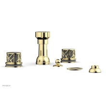 Phylrich 222-60/003X048 - Polished Brass Jolie Four Hole Bidet Set With Spout, Round Cutaway Handles, And Grey Accents
