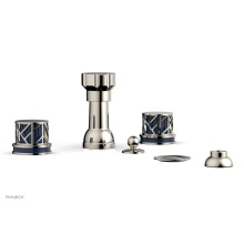 Phylrich 222-60/014X044 - Polished Nickel Jolie Four Hole Bidet Set With Spout, Round Cutaway Handles, And Navy Blue Accents