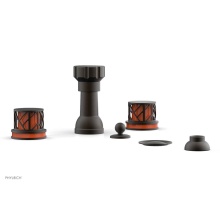 Phylrich 222-60/10BX042 - Oil Rubbed Bronze Jolie Four Hole Bidet Set With Spout, Round Cutaway Handles, And Orange Accents