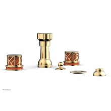 Phylrich 222-60/004X042 - Satin Brass Jolie Four Hole Bidet Set With Spout, Round Cutaway Handles, And Orange Accents