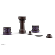 Phylrich 222-60-05WX046 - Weathered Copper Jolie Four Hole Bidet Set With Spout, Round Cutaway Handles, And Purple Accents
