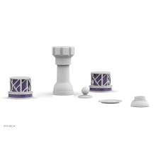 Phylrich 222-60-050X046 - Satin White Jolie Four Hole Bidet Set With Spout, Round Cutaway Handles, And Purple Accents