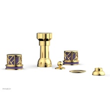 Phylrich 222-60/024X046 - Satin Gold Jolie Four Hole Bidet Set With Spout, Round Cutaway Handles, And Purple Accents