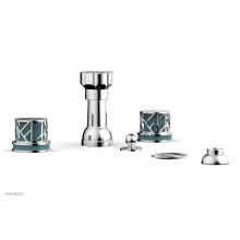 Phylrich 222-60/026X049 - Polished Chrome Jolie Four Hole Bidet Set With Spout, Round Cutaway Handles, And Turquoise Accents