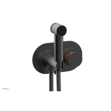 Phylrich 222-64-15GX042 - Gunmetal Gray Jolie Wall Mounted Bidet Set With Oval Trim, Round Cutaway Handle, And Orange Accent