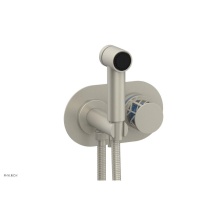 Phylrich 222-64/15BX043 - Burnished Nickel Jolie Wall Mounted Bidet Set With Oval Trim, Round Cutaway Handle, And Light Blue