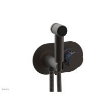 Phylrich 222-64/10BX043 - Oil Rubbed Bronze Jolie Wall Mounted Bidet Set With Oval Trim, Round Cutaway Handle, And Light Blu