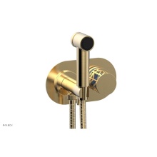 Phylrich 222-64/004X043 - Satin Brass Jolie Wall Mounted Bidet Set With Oval Trim, Round Cutaway Handle, And Light Blue Acce