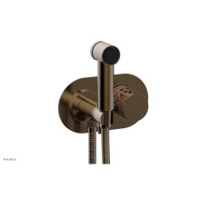 Phylrich 222-64-047X045 - Antique Brass Jolie Wall Mounted Bidet Set With Oval Trim, Round Cutaway Handle, And Pink Accents
