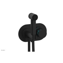 Phylrich 222-64/040X049 - Matte Black Jolie Wall Mounted Bidet Set With Oval Trim, Round Cutaway Handle, And Turquoise Accen