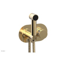 Phylrich 222-64-004X051 - Satin Brass Jolie Wall Mounted Bidet Set With Oval Trim, Round Cutaway Handle, And Gloss White Acc