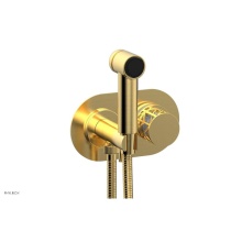 Phylrich 222-64-024X051 - Satin Gold Jolie Wall Mounted Bidet Set With Oval Trim, Round Cutaway Handle, And Gloss White Acce