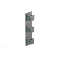 Phylrich 4-591/26DX049 - Satin Chrome Jolie Oval Thermostatic Trim With Two Volume Controls, Square Cutaway Handles, And Tu