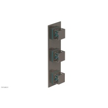 Phylrich 4-591/15AX049 - Pewter Jolie Oval Thermostatic Trim With Two Volume Controls, Square Cutaway Handles, And Turquois