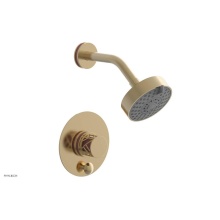 Phylrich 4-677/004X045 - Satin Brass Jolie Pressure Balance Shower Set With Round Diverter Trim, Round Cutaway Handle, And