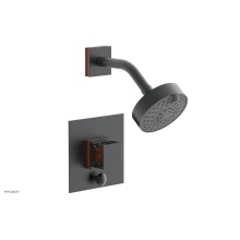 Phylrich 4-678-15GX042 - Gunmetal Gray Jolie Pressure Balance Shower Set With Square Diverter Trim, Square Cutaway Handle,