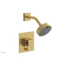 Phylrich 4-678-24BX045 - Burnished Gold Jolie Pressure Balance Shower Set With Square Diverter Trim, Square Cutaway Handle,