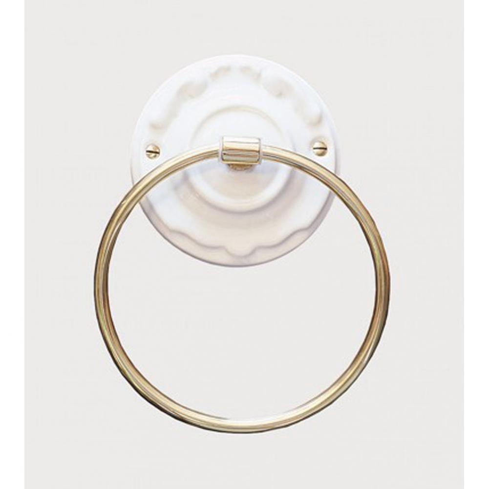 ''Charleston'' 6''-inch Towel Ring in Berain Vert, Polished Brass