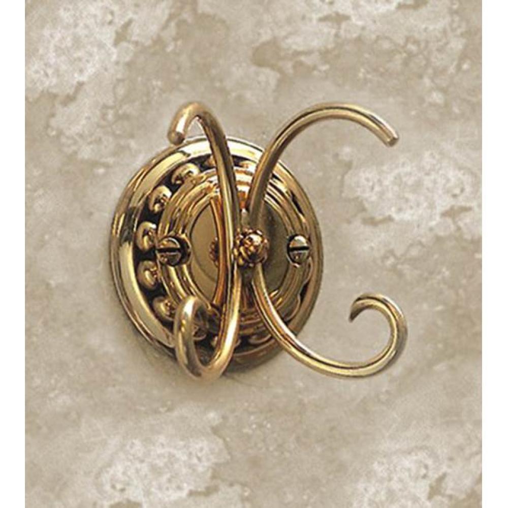 ''Pompadour'' Double Robe Hook in Polished Brass