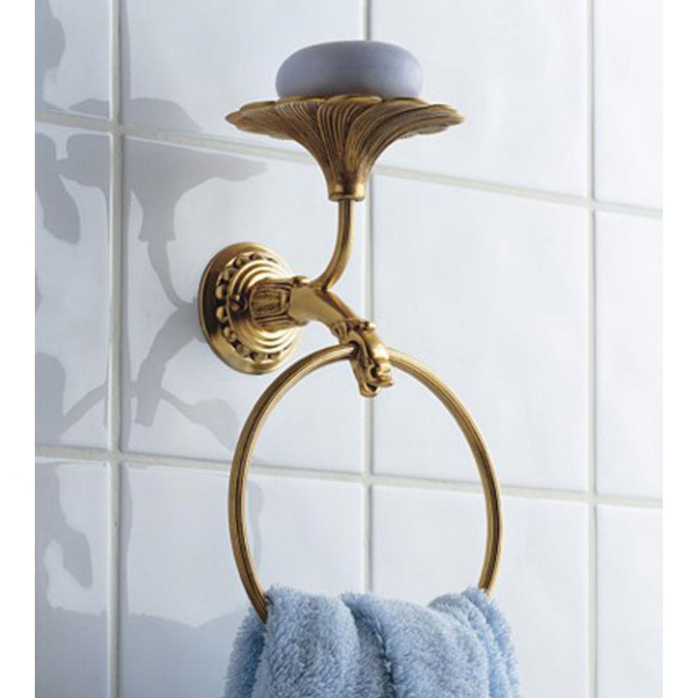 ''Pompadour'' Towel Ring / Soap Dish in Weathered Brass