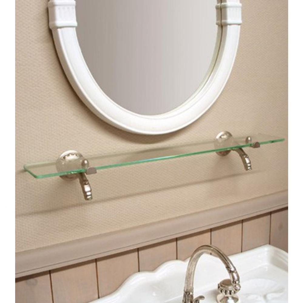 ''Pompadour'' Glass Shelf with Two Metal Brackets in Polished Brass