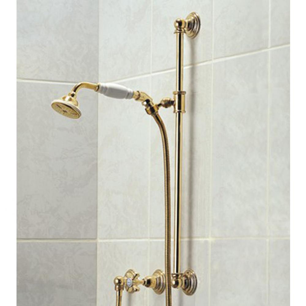 ''Royale'' Slide Bar with Personal Hand Shower and Wall Elbow in Polished Bras