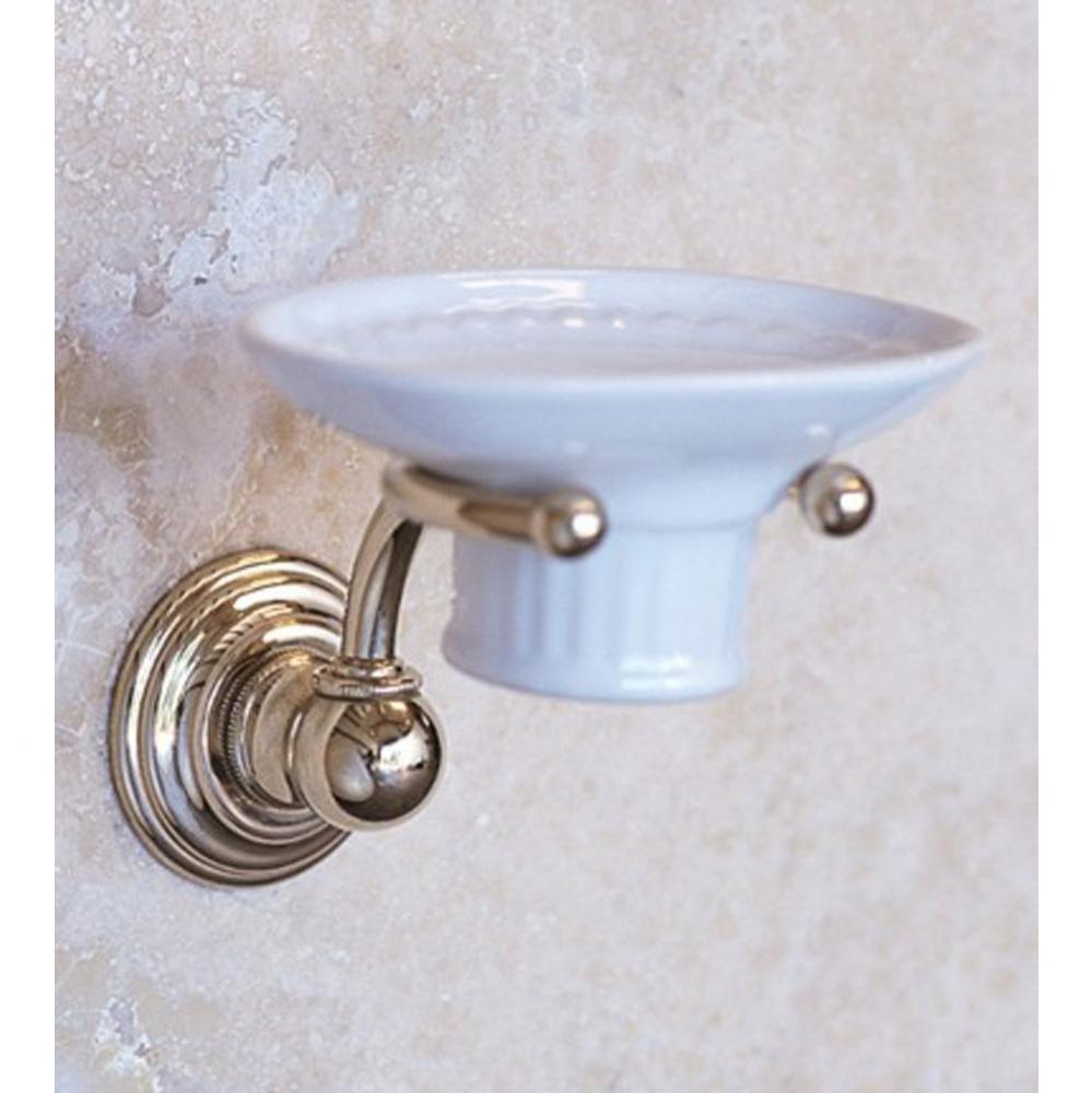 ''Royale'' White China Soap Dish and Metal Holder in French Weathered Brass