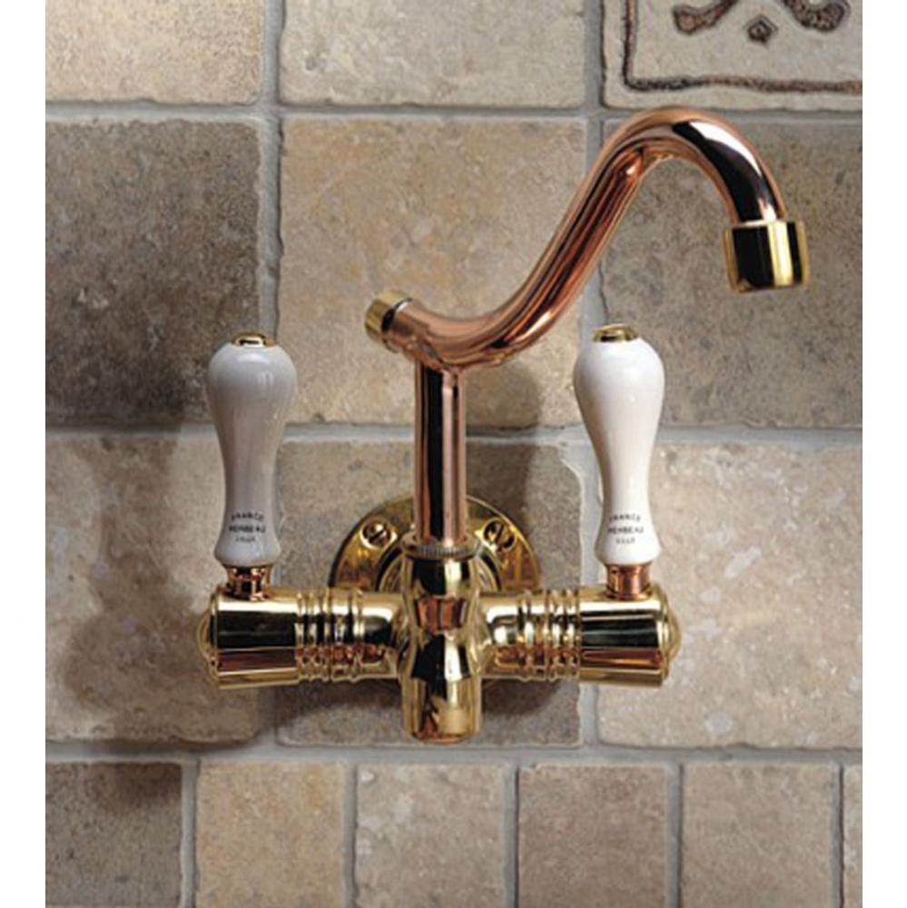 ''Dixmude'' Wall Mounted Single-Hole Mixer in White Handles, Weathered Copper