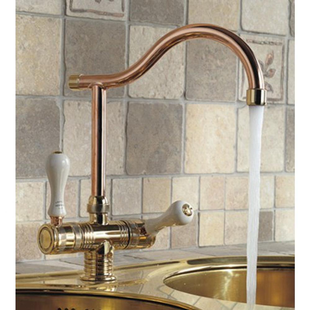 ''Valence'' Single-Hole Mixer in White Handles, Polished Copper and