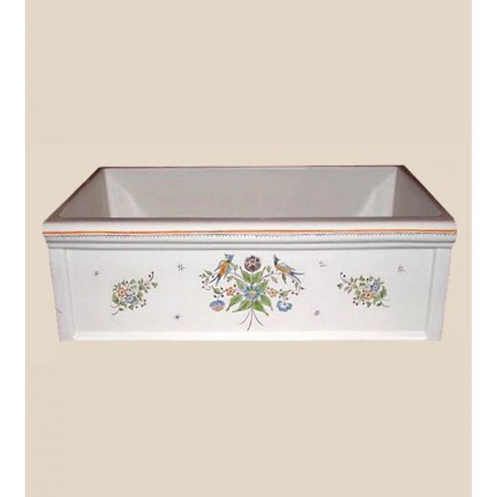 ''Luberon'' Fireclay Farm House Sink in Moustier Polychrome, White background