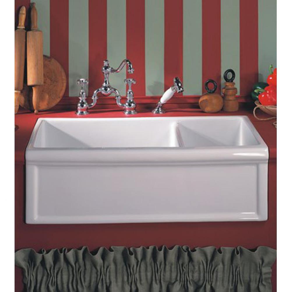 ''Luberon'' Fireclay Double Farm House Sink in Solid White, No Handpaint,