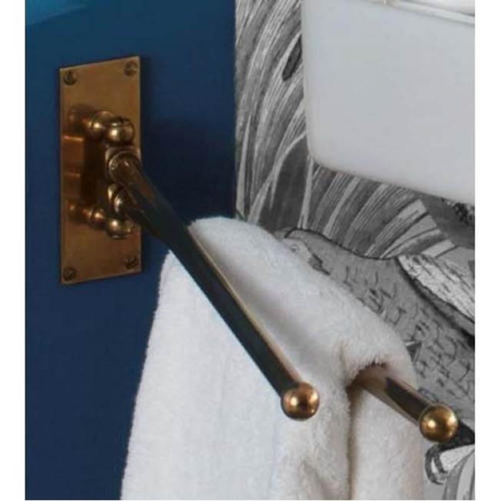 ''Art Deco'' Swivel Double Arm Towel Bar in Weathered Brass