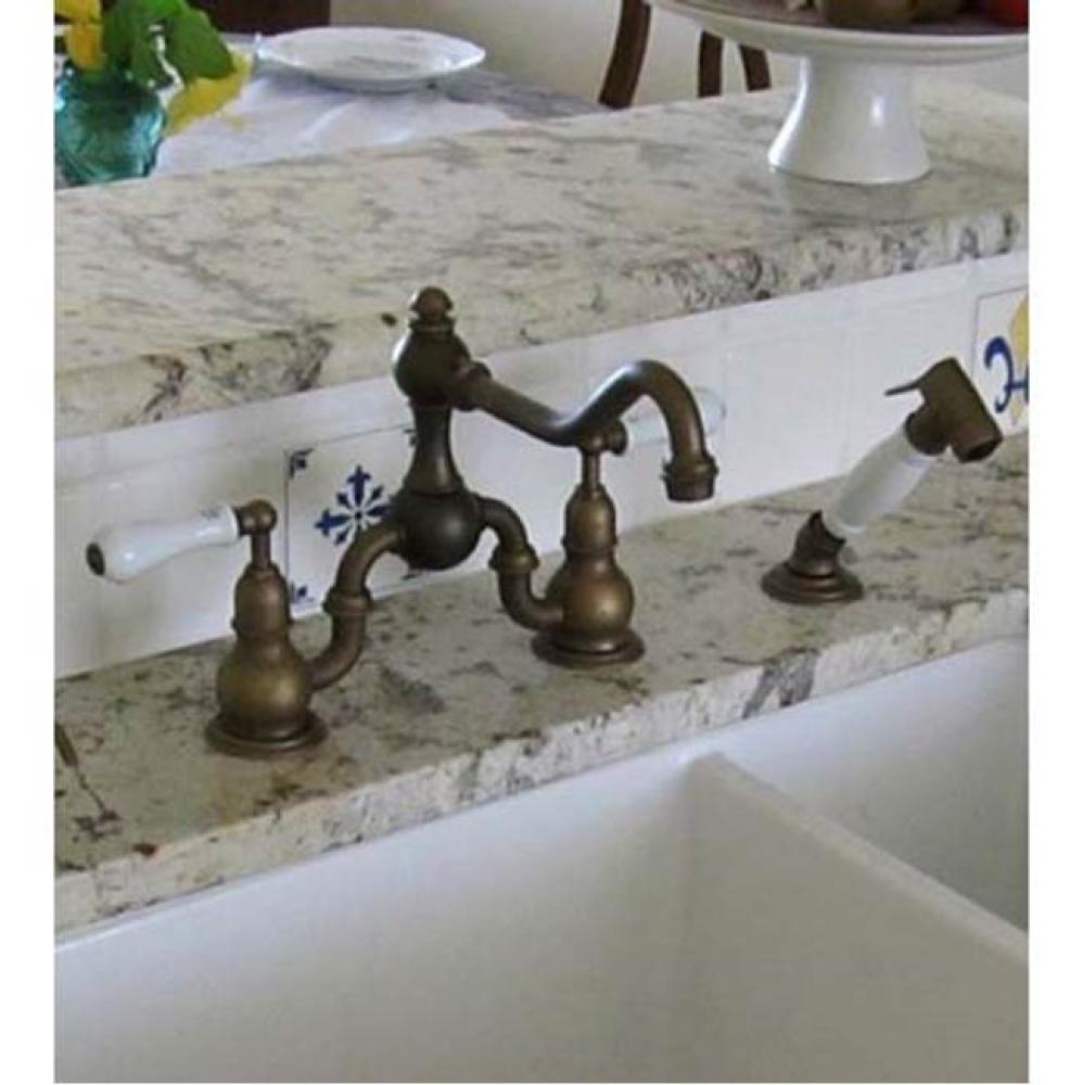 ''Royale'' 2 Hole Kitchen Mixer with Wooden Lever Handles and Wooden Handspray