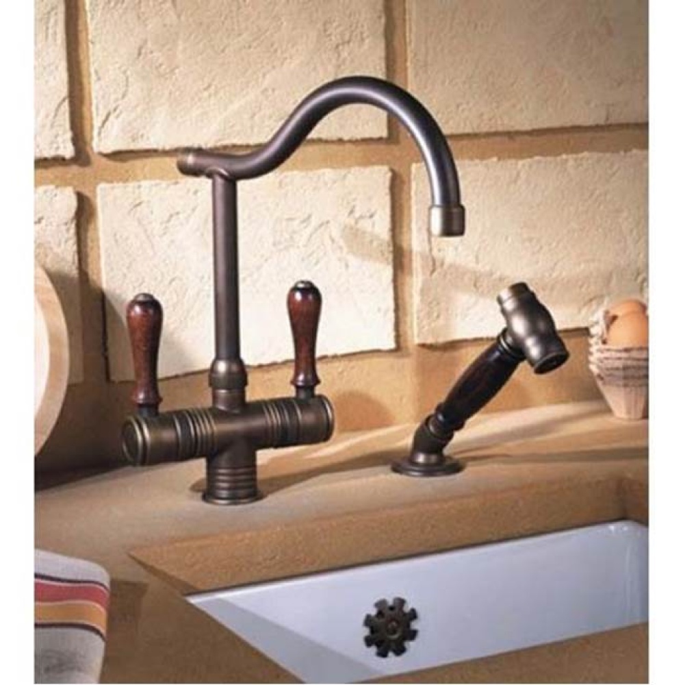 ''Valence'' Single-Hole Mixer with Handspray in White Handles, Polished Copper